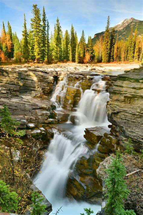 Athabasca Falls In Autumn Jasper National Park Canada Stock Photo