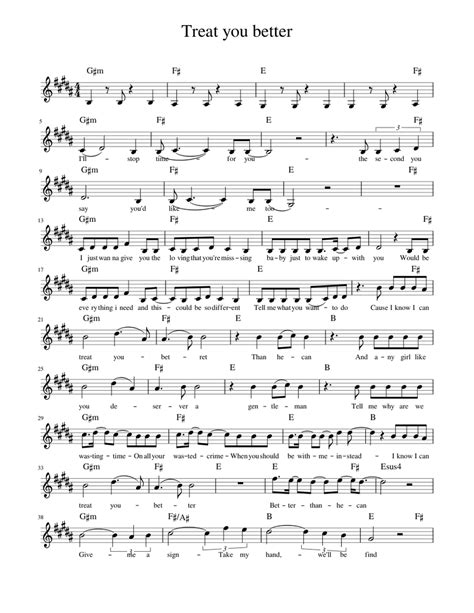 Treat You Better Sheet Music For Piano Solo