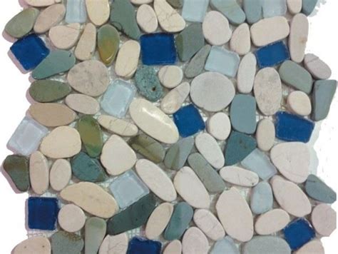 12 X12 Sea Glass Tile And Pebbles Indah Shaved Mosaic Blend Contemporary Mosaic Tile By