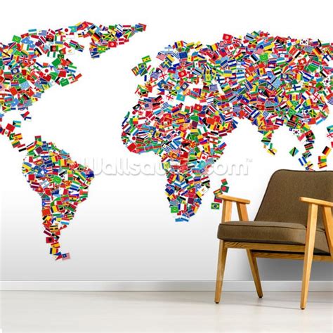 World Map Of Flags Wall Mural Wallsauce Us