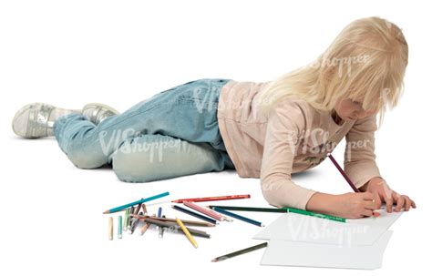 Little Girl Lying On The Floor And Drawing Vishopper