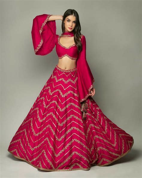 Pretty Pink 💕 Chevron Pattern Embroidery Silk Lehenga Choli Lehnga Designs Indian Outfits