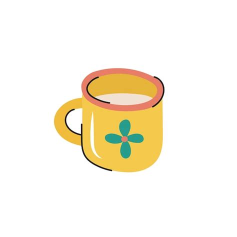 Premium Vector Cartoon Hand Drawn Yellow Cup With Flower Print