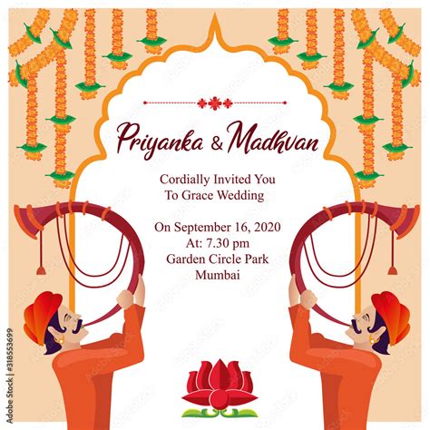 Naklejka Indian Royal Hindu Wedding Card Invitation Template Design