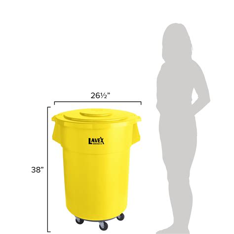 Lavex Janitorial 55 Gallon Yellow Round Commercial Trash Can With Lid
