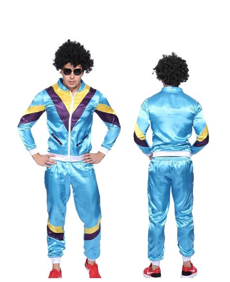 Mens Retro Neon 80s Height Fashion Scouser Tracksuit Blue Shell Suit