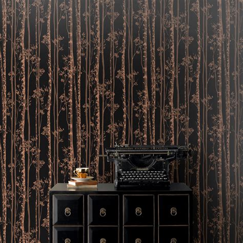 Pure Black And Copper Linden Metallic Effect Wallpaper Departments
