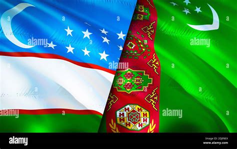Uzbekistan And Turkmenistan Flags 3D Waving Flag Design Uzbekistan