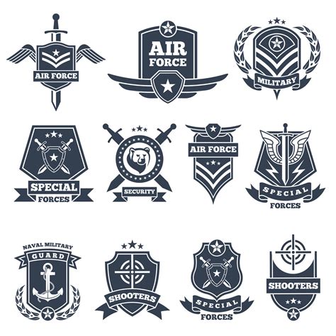 Military Logos And Badges Army Symbols Isolated On White Background By