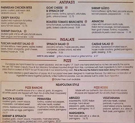 Menu Of Gusto Italian Grill And Bar In Moncton Nb E1c 1g2