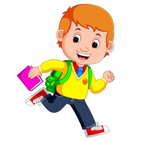 Cute Boy Go To School Cartoon Vector Premium Download
