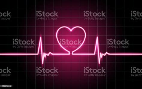 Neon Glowing Lines Heartbeat Concept Lifeline Background Design Stock