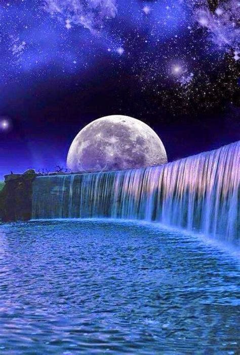 Night Time Waterfall Beautiful Moon Moon Moon Pictures