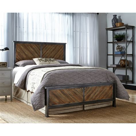 Braden Complete Metal Bed And Steel Support Frame With Rustic Reclaimed Faux Wood In Diagonal