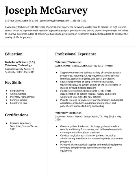 Veterinary Technician Resume Examples And Templates For 2024