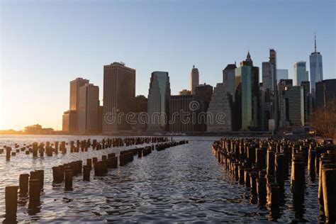 Beautiful Lower Manhattan New York City Skyline At Sunset Along The