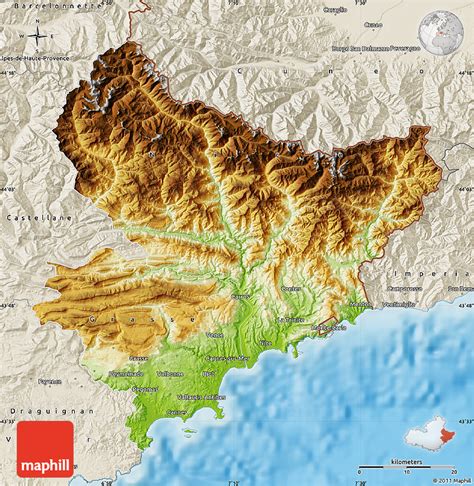 Physical Map Of Alpes Maritimes Shaded Relief Outside