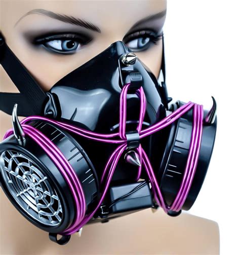 Industrial Cyber Goth Purple El Wire Glow Light Up Gas Mask Punk Dual