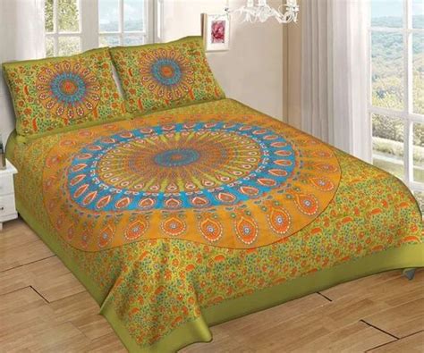 Multicolor Floral Printed Bed Sheets Sanganeri Print Cotton Cotton Double Bedsheet Size 90x100