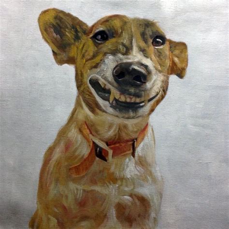 Custom Smiling Dog Mixed Media Portrait Oil Painting