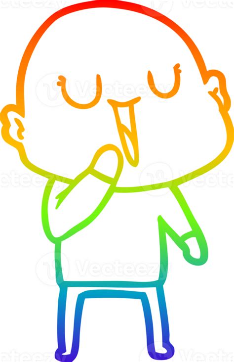 Rainbow Gradient Line Drawing Happy Cartoon Bald Man 39929349 Png