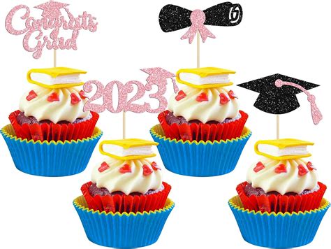 Gyufise 24pcs 2023 Graduation Theme Cupcake Toppers Glitter