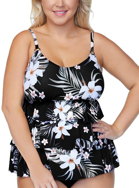 Island Escape Swimwear Plus Size Kauai Breeze Tiered Tankini Top