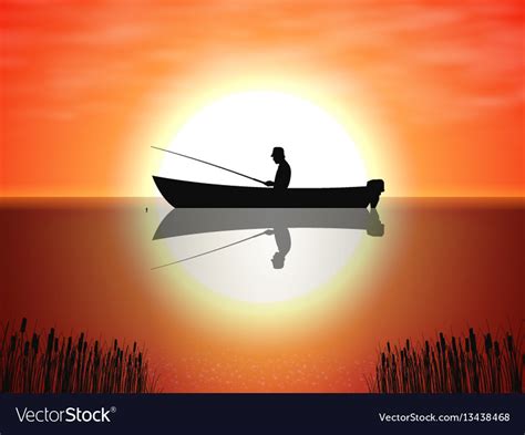Background Fisherman On Boat Sunset Royalty Free Vector