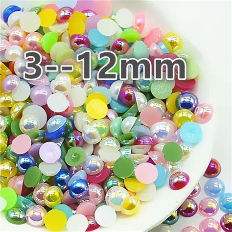 3 4 5 6 8 10 12mm Mixed Ab Color Half Round Flatback Pearls Abs Imitation Pearl Beads Free