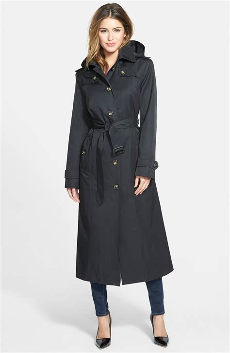 London Fog Hooded Long Single Breasted Trench Coat Regular And Petite