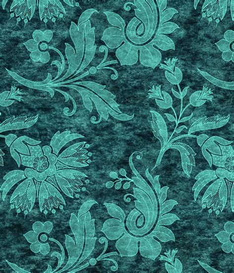 Antique Victorian Turquoise Damask Wallpaper For French Country Décor