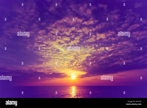 Beautiful Blazing Sunset Landscape At Black Sea And Orange Sky Above It