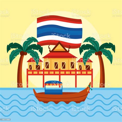 Thailand Temple And Boat Stock Illustration Download Image Now