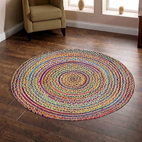 Hand Braided Round Area Rug Bohemian Colorful Cotton Cotton Etsy