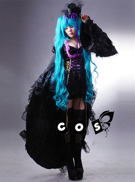 Vocaloid Miku Black Cosplay Lolita Dress And Hat Costume