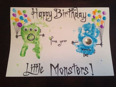 Monster Handprint Birthday Card With Fingerprint Balloons Homemade