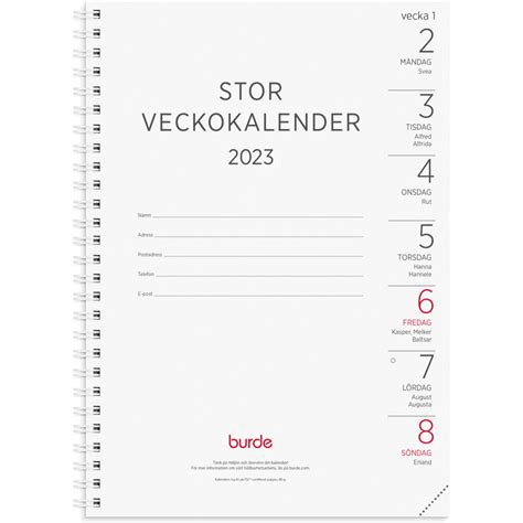 Köp Stor Veckokalender A5 Refill 2023 Online