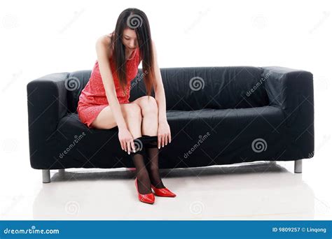 Girl Taking Off Stockings Stock Image Image Of Lingerie 9809257