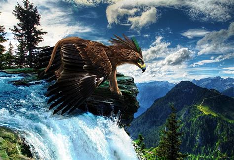 Picture Gryphon Fantasy Waterfalls Landscape Photography