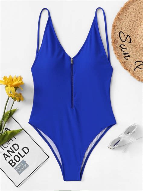Zipper Front Open Back One Piece Swimsuit One Piece Swimsuit One