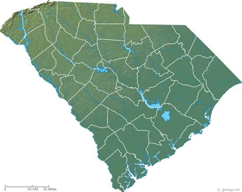 South Carolina Physical Map And South Carolina Topographic Map