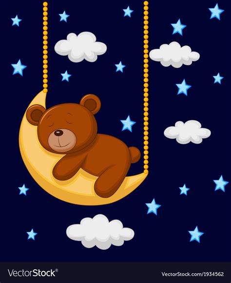 Baby Bear Cartoon Sleeping On The Moon Royalty Free Vector