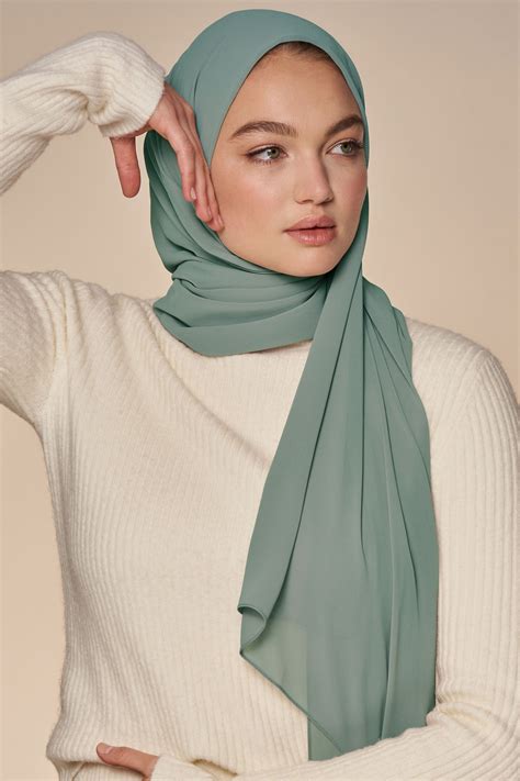 Green Chiffon Hijab Hijab Sage Green Dress Hijab Fashion Inspiration