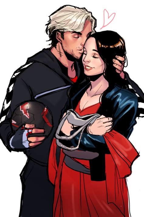 A Man And Woman Hugging Each Other With The Background Drawn In Red