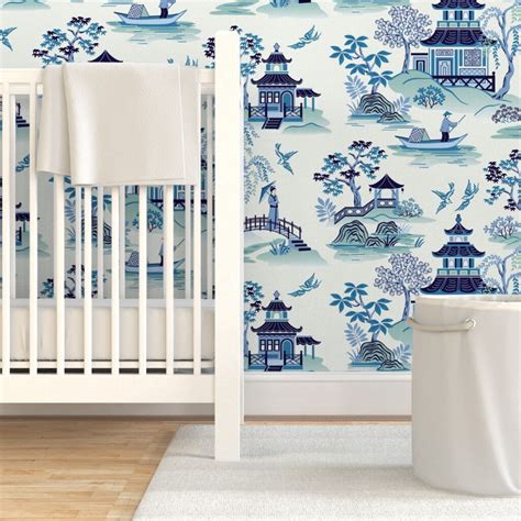 Chinoiserie Wallpaper Chinoiserie Blue By Barbarapixton Etsy
