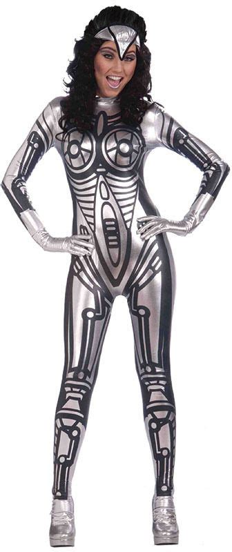 Robot Jumpsuit Female All In One Silver Space Costume Sexbot Fancy Dress Ebay £35 Futuristic