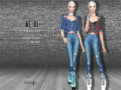 The Sims Resource Aeai Denim Crop Jacket By Helsoseira Sims 4