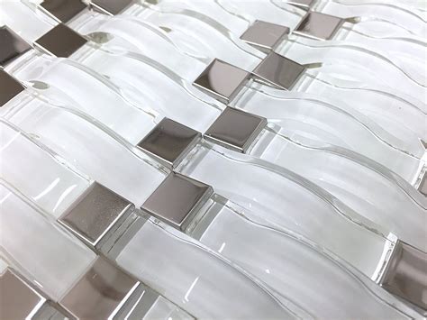 Tile accent wall encaustic tile birkenstock tiles sunday instagram design room tiles domingo. 3D Waves White Glass with Chrome Metal Dot Mosaic Tile ...