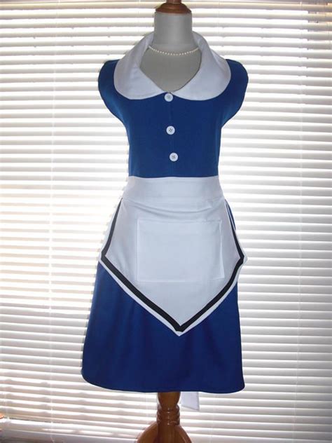 costume apron blue and white retro diner waitress uniform etsy waitress uniform outfits