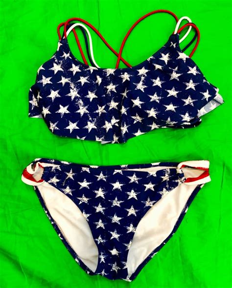 Xhilaration American Flag 2 Piece Bikini Large Xl Red White Blue Ebay